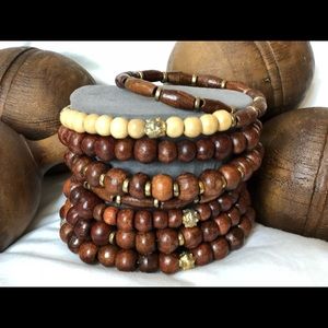 Wood Beaded Tribal Coil Bracelet